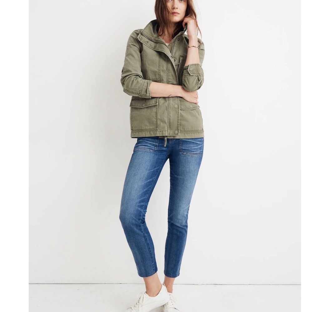 Madewell Womens S Olive Green 100% Cotton Utility Field Jacket F77388 Zip Snap